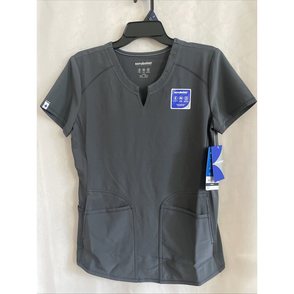 Scrubstar Woman's Active‎ V-Neck Scrub Top Size X-Small NEW Work Black Dark Grey